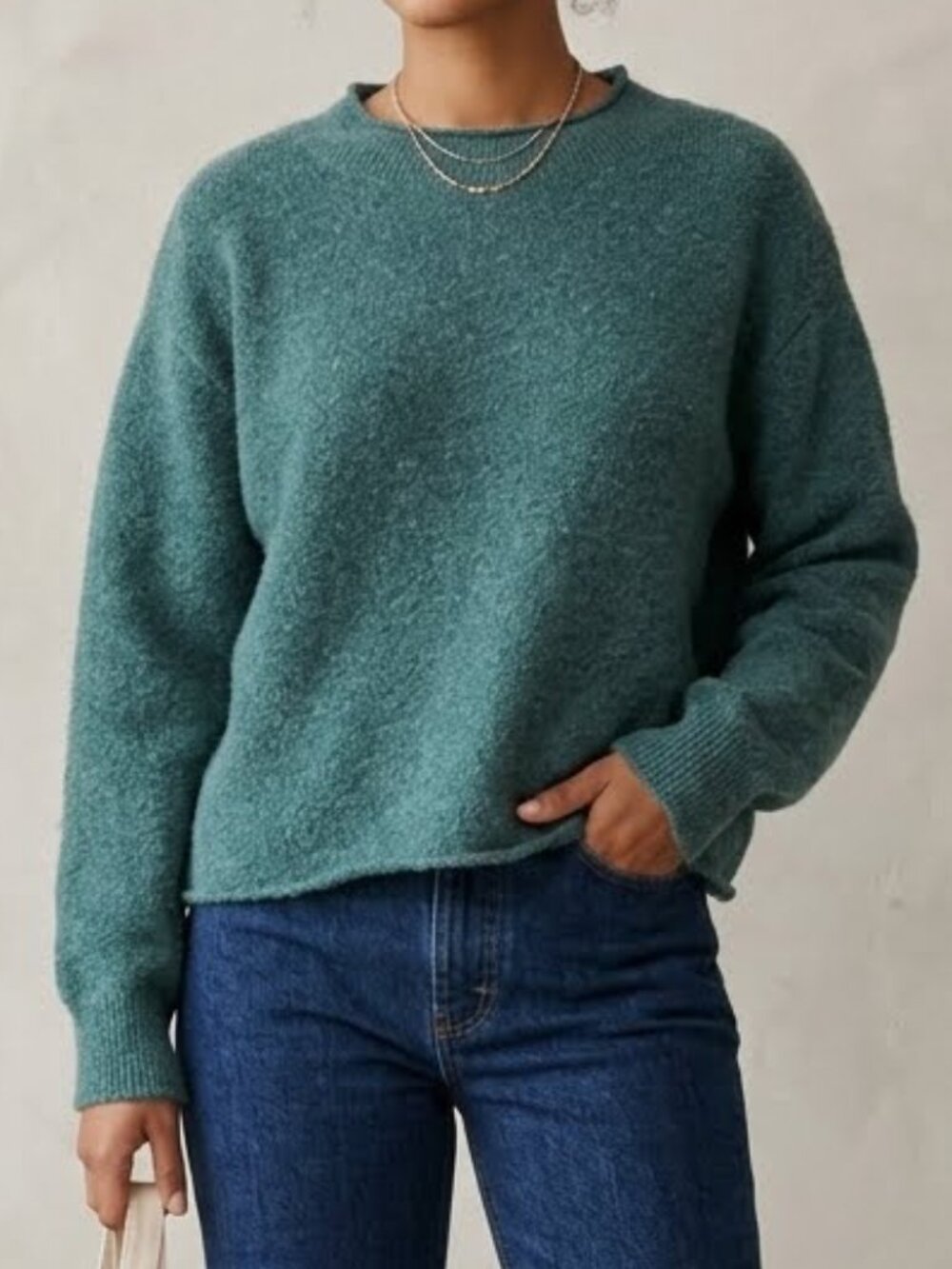 Gentle Fawn Heather Teal Tova Cropped Crewneck Pullover Sweater Size S